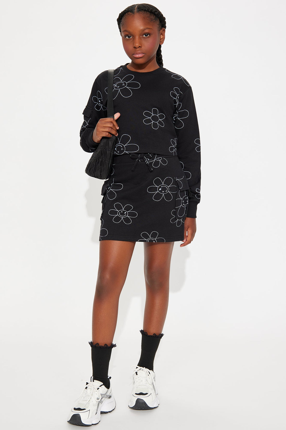 Mini Full Of Joy Sweatshirt And Cargo Skirt Set - Black