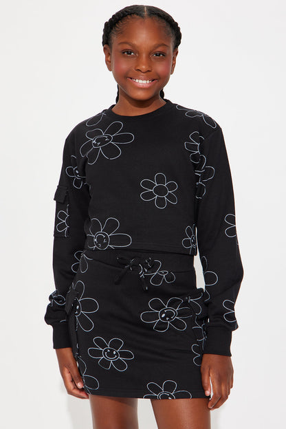 Mini Full Of Joy Sweatshirt And Cargo Skirt Set - Black