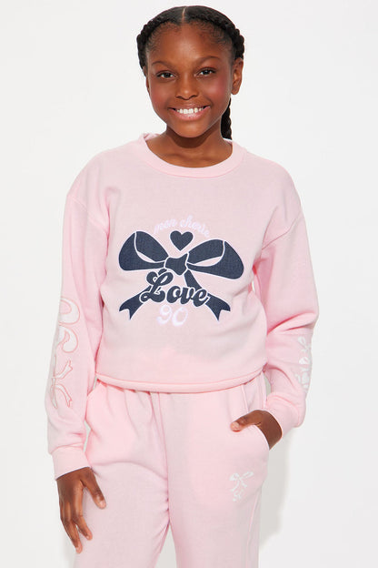 Mini Cutie Pie Vibe Sweatshirt And Jogger Pant Set - Pink