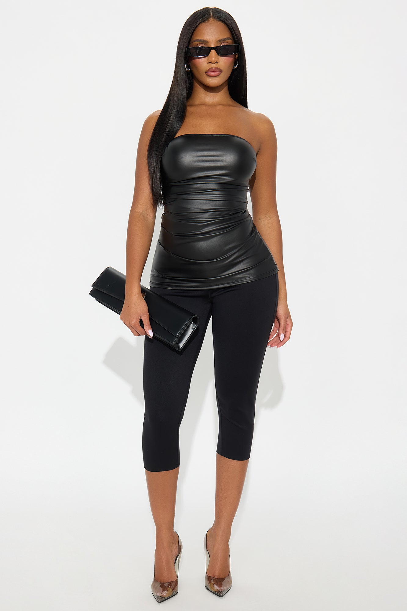 Acacia Faux Leather Tube Top - Black