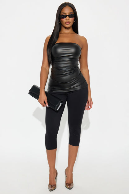 Acacia Faux Leather Tube Top - Black