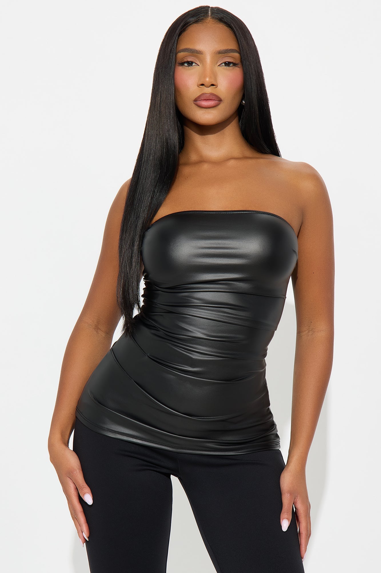 Acacia Faux Leather Tube Top - Black