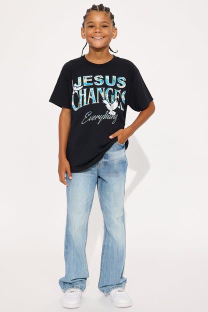 Mini Jesus Changes Everything Oversized Short Sleeve Tee - Black