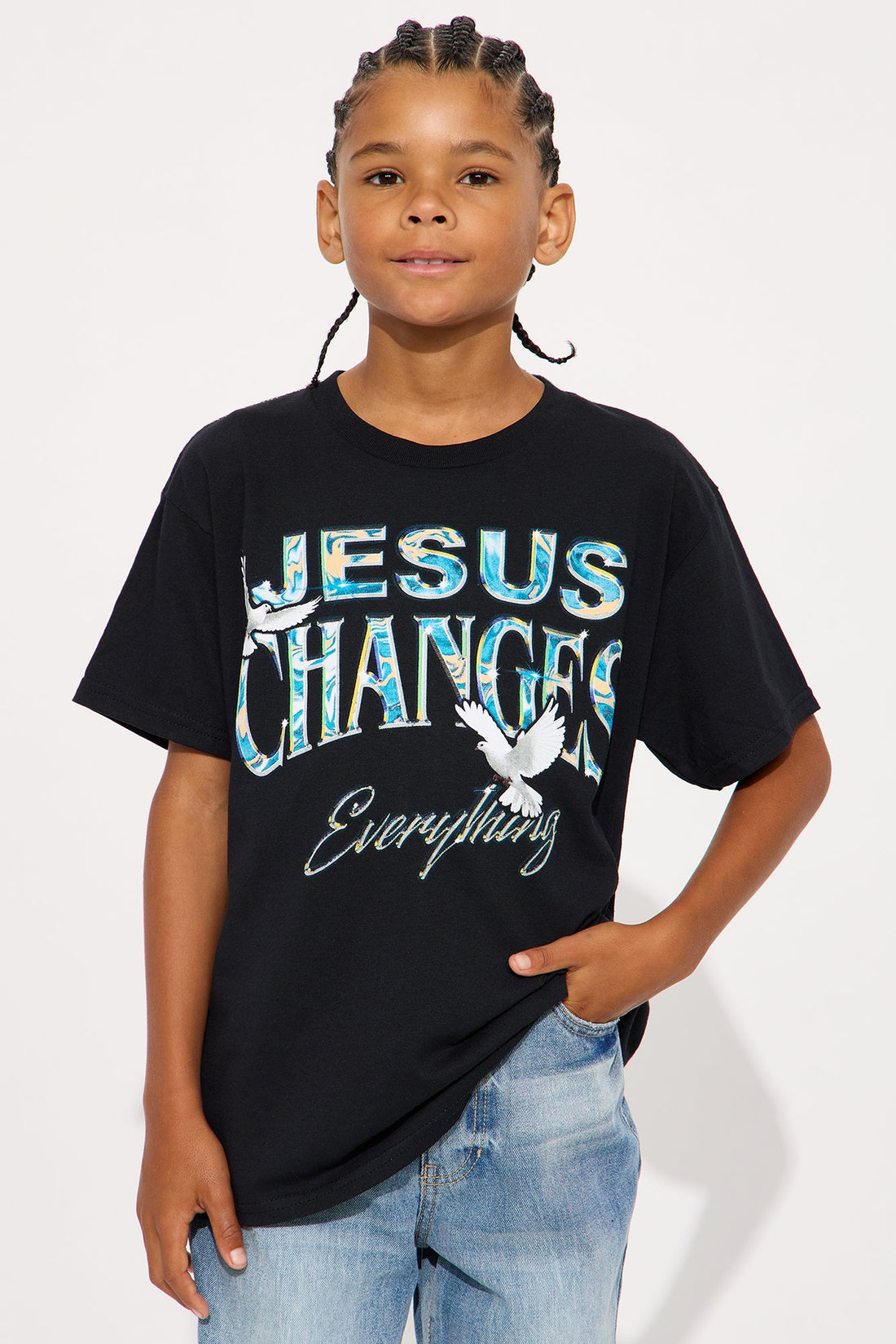 Mini Jesus Changes Everything Oversized Short Sleeve Tee - Black