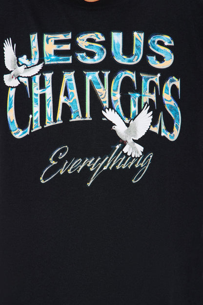 Mini Jesus Changes Everything Oversized Short Sleeve Tee - Black