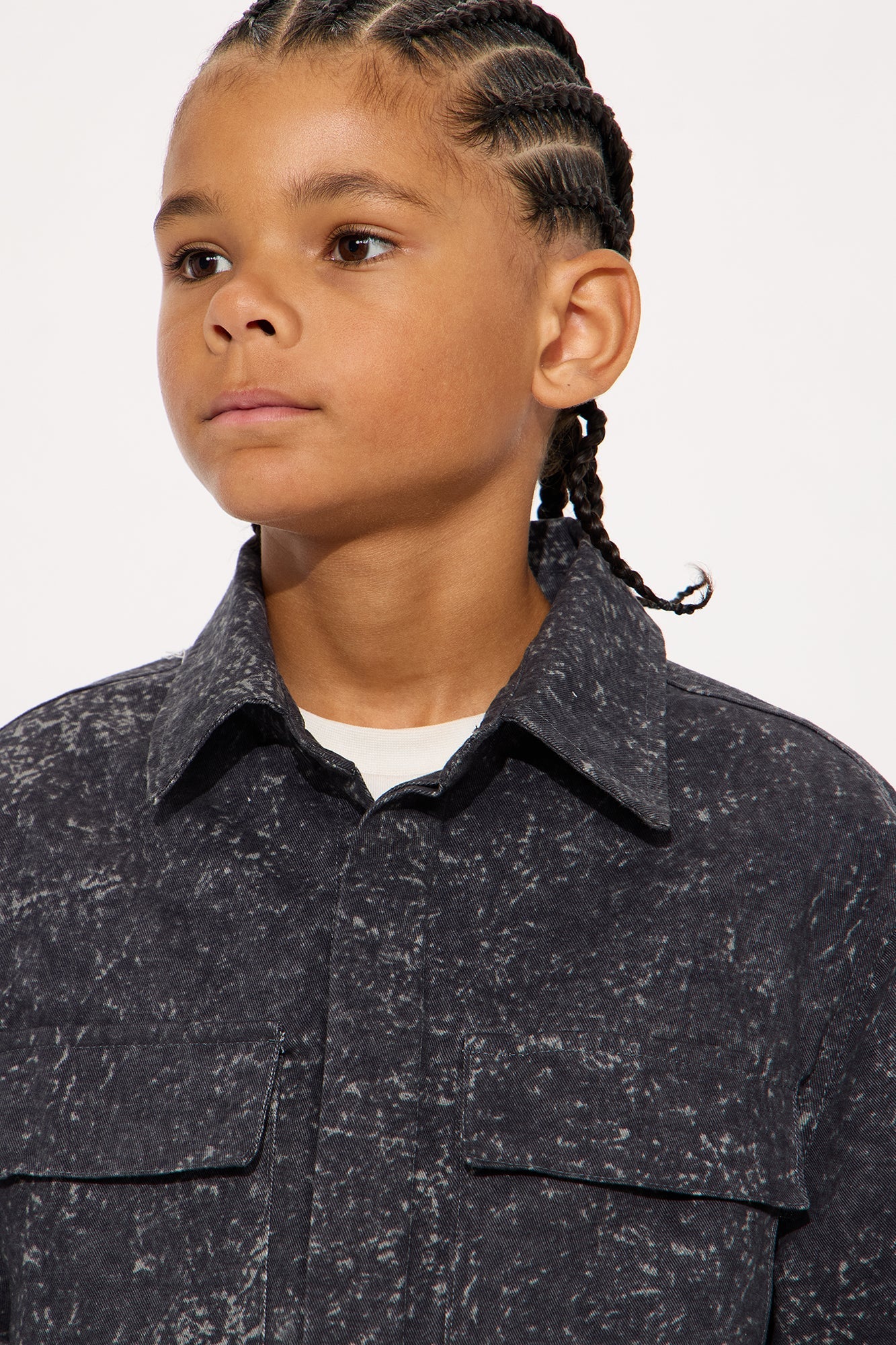 Mini Cropped Raw Hem Long Sleeve Button Up Shirt - Black