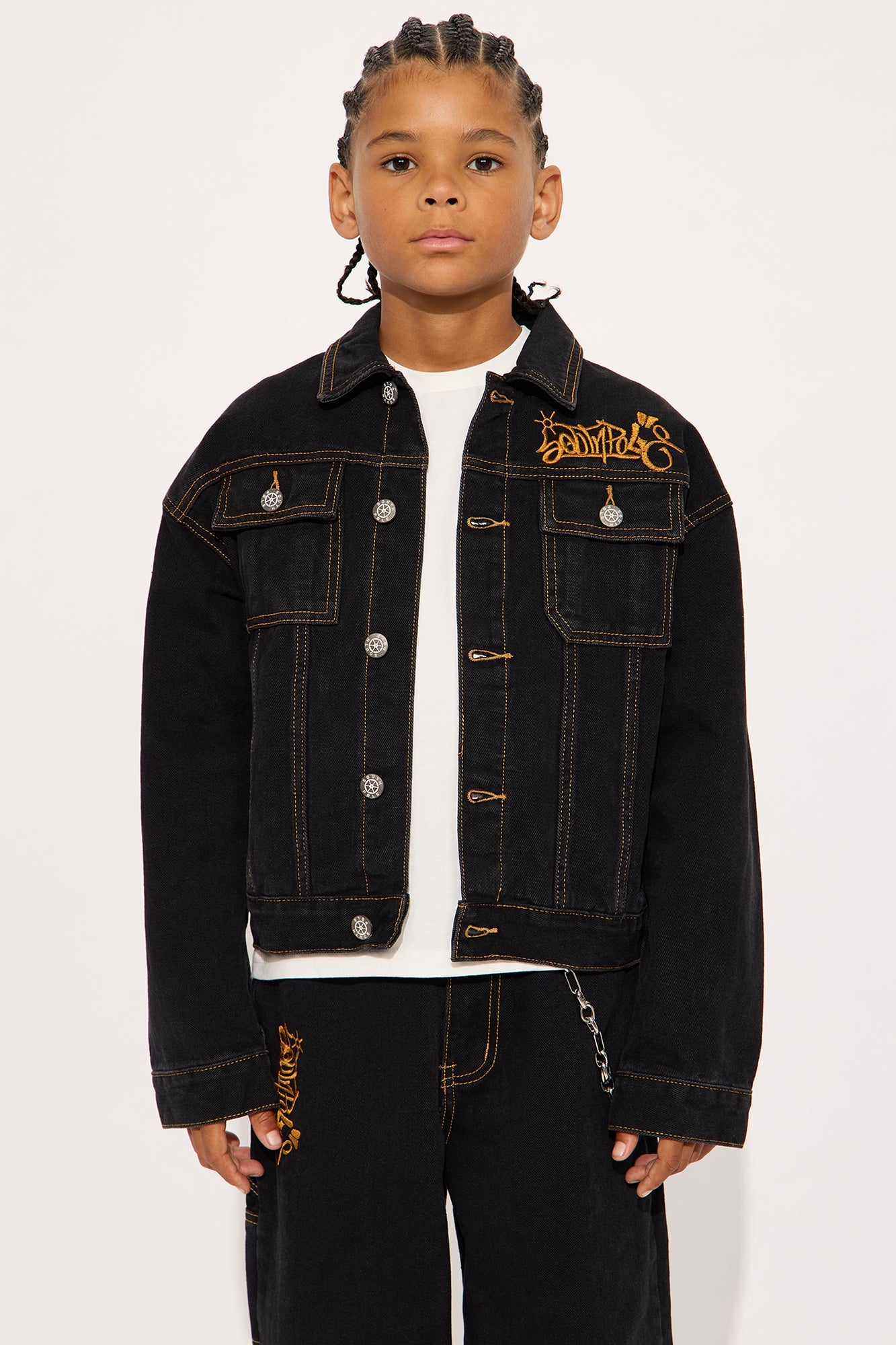 Mini Southpole Contrast Stitch Trucker Jacket - Black