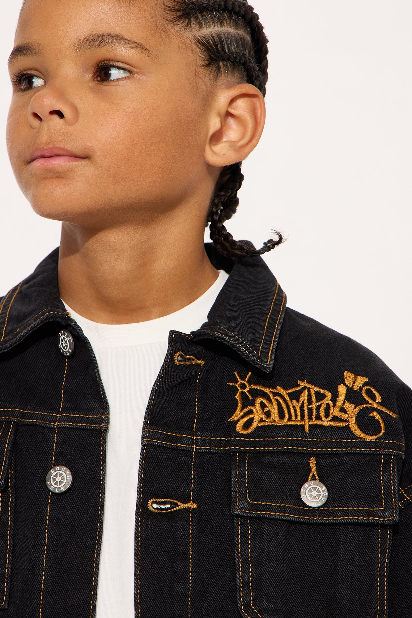 Mini Southpole Contrast Stitch Trucker Jacket - Black