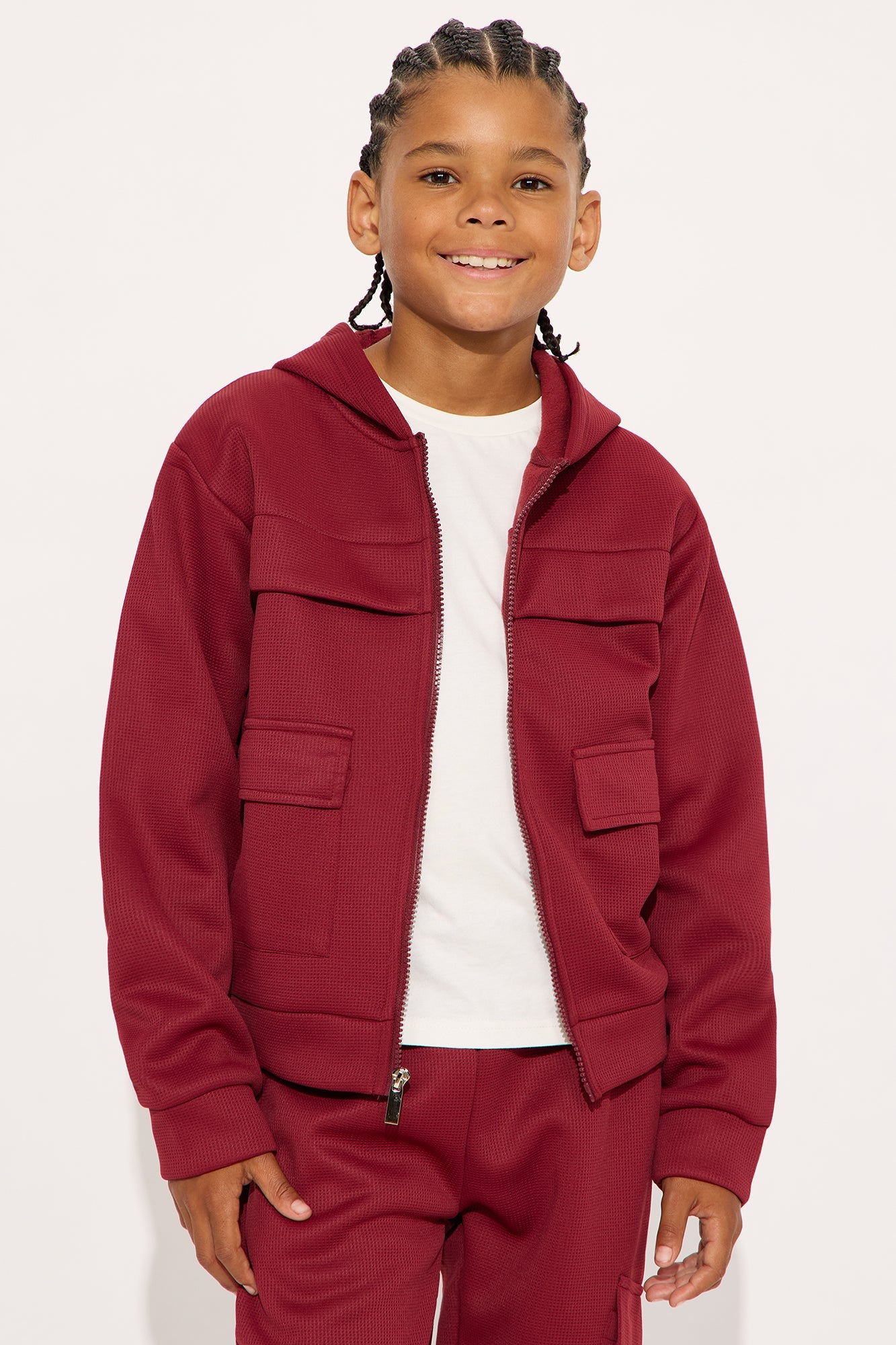 Mini Aiden 2 Piece Cargo Hoodie And Jogger Set - Burgundy