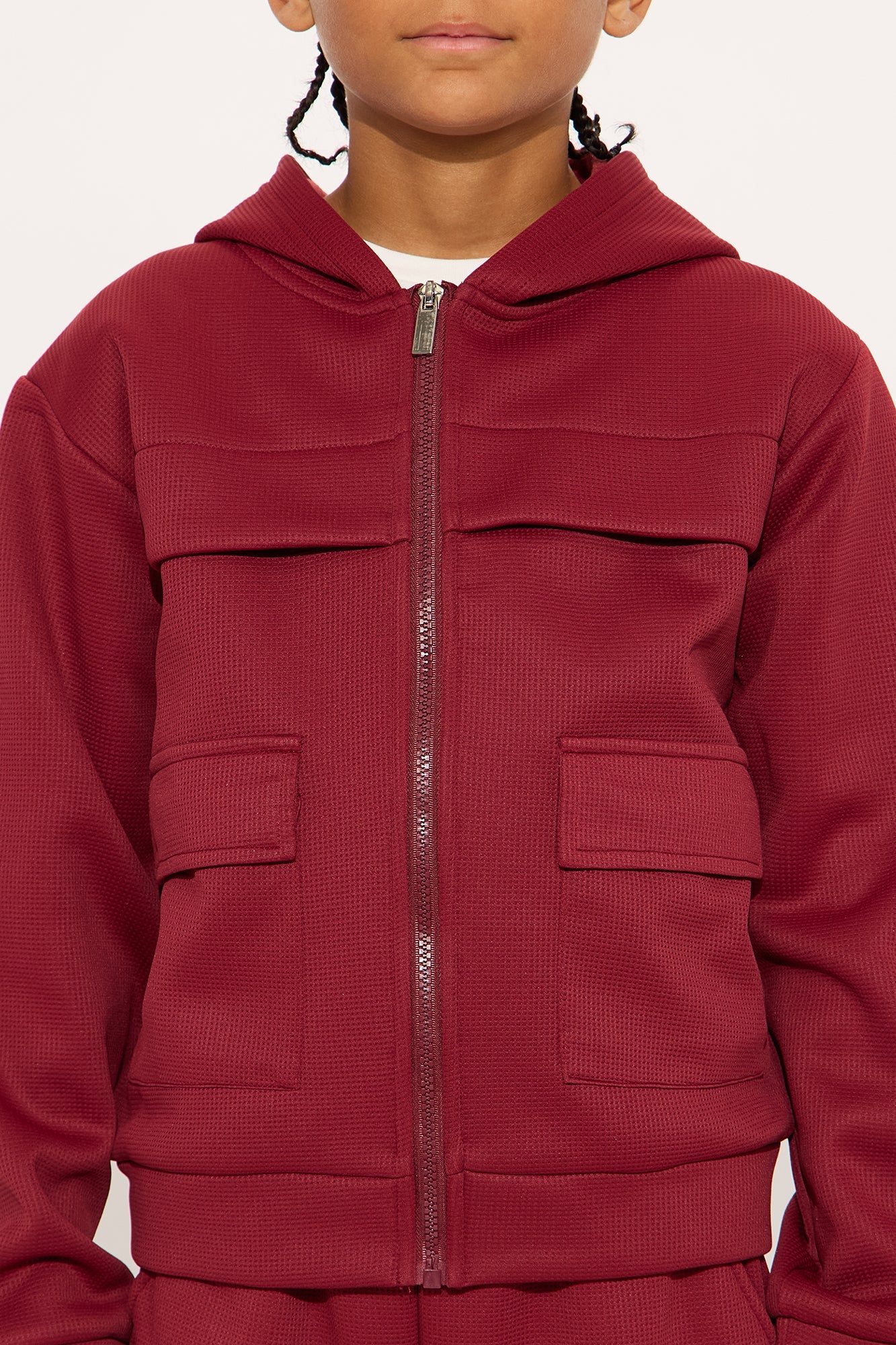 Mini Aiden 2 Piece Cargo Hoodie And Jogger Set - Burgundy