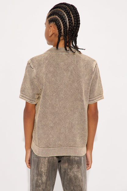 Mini Washed Short Sleeve Button Up - Brown/combo