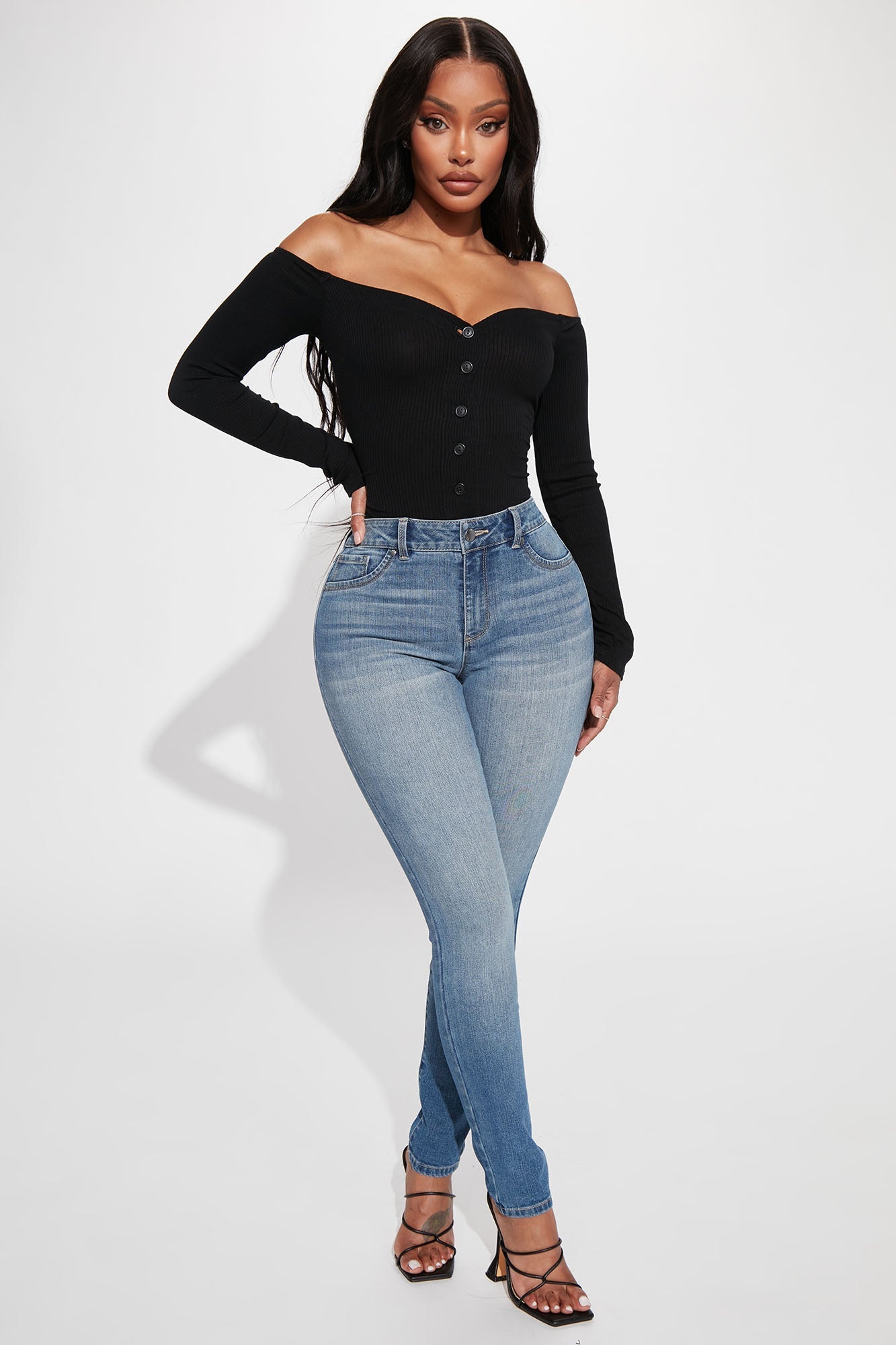 Fool In Love Off Shoulder Bodysuit - Black