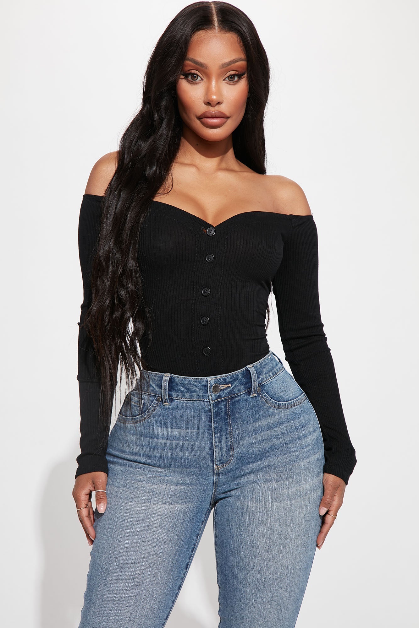 Fool In Love Off Shoulder Bodysuit - Black