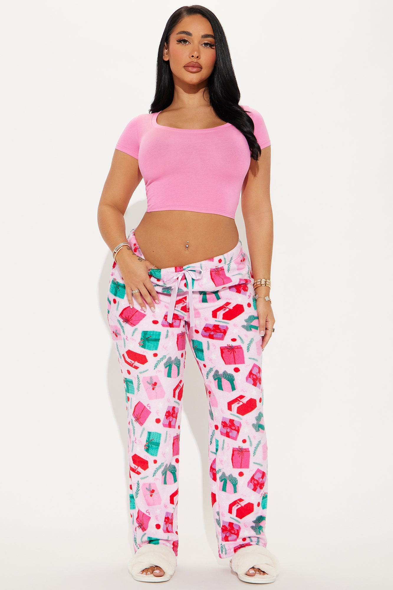 Gifts Under The Tree Plush PJ Pant - Pink/combo
