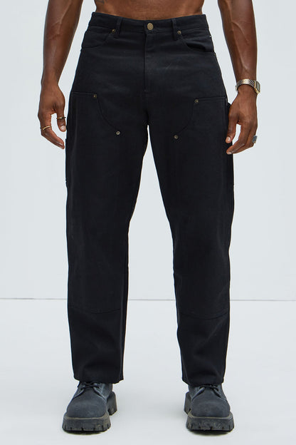 Alexander Double Knee Straight Utility Canvas Pants - Black