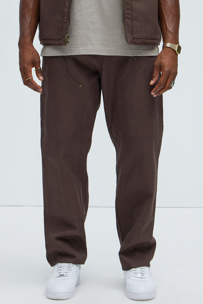 Alexander Double Knee Straight Utility Canvas Pants - Brown