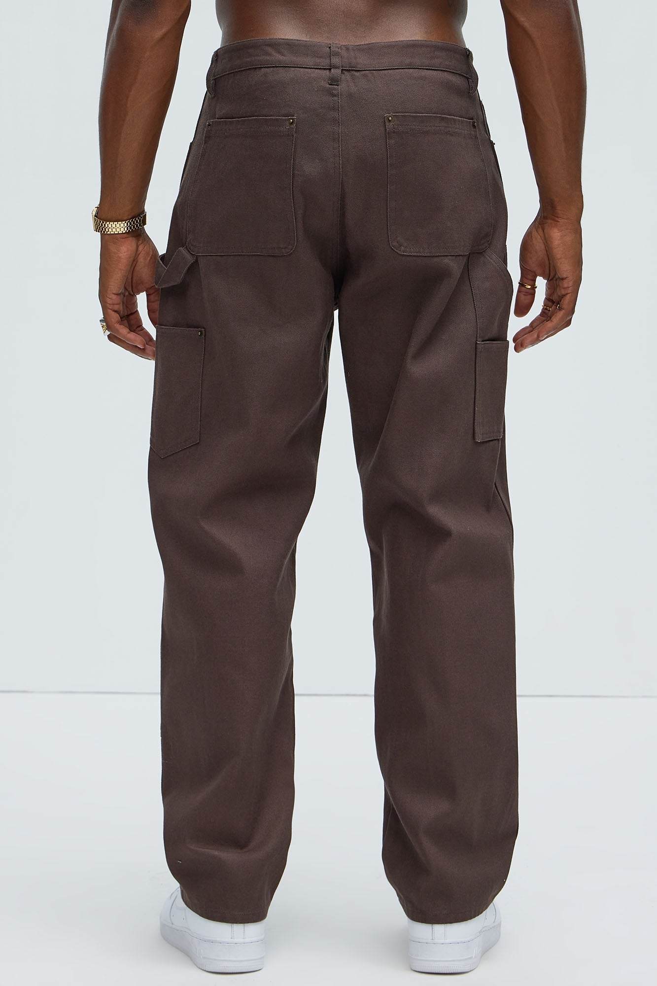 Alexander Double Knee Straight Utility Canvas Pants - Brown