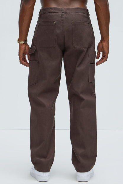 Alexander Double Knee Straight Utility Canvas Pants - Brown