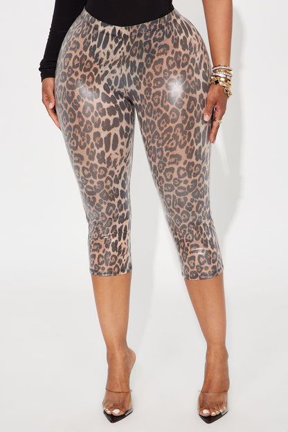 Catch An Attitude Coated Leopard Capri Legging - Leopard