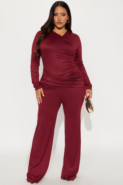 Rose Long Sleeve Wide Leg Jumpsuit - Burgundy