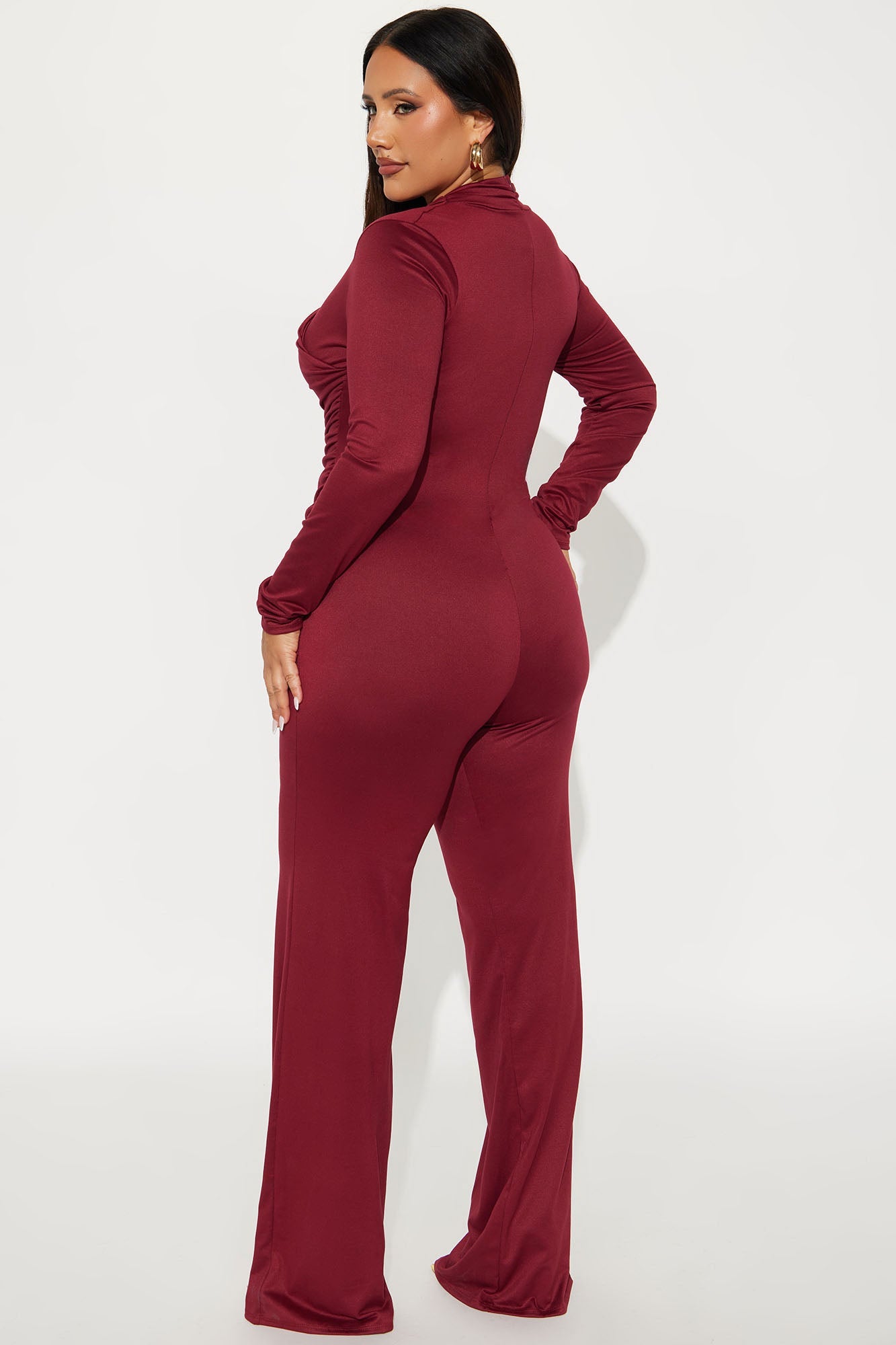 Rose Long Sleeve Wide Leg Jumpsuit - Burgundy