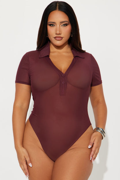 Ellery Polo Mesh Bodysuit - Burgundy