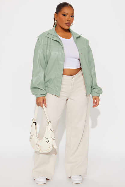 Stella Faux Leather Bomber Jacket - Sage