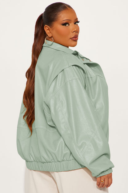 Stella Faux Leather Bomber Jacket - Sage