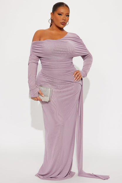 Sugar Rush Mesh Draped Maxi Dress - Purple