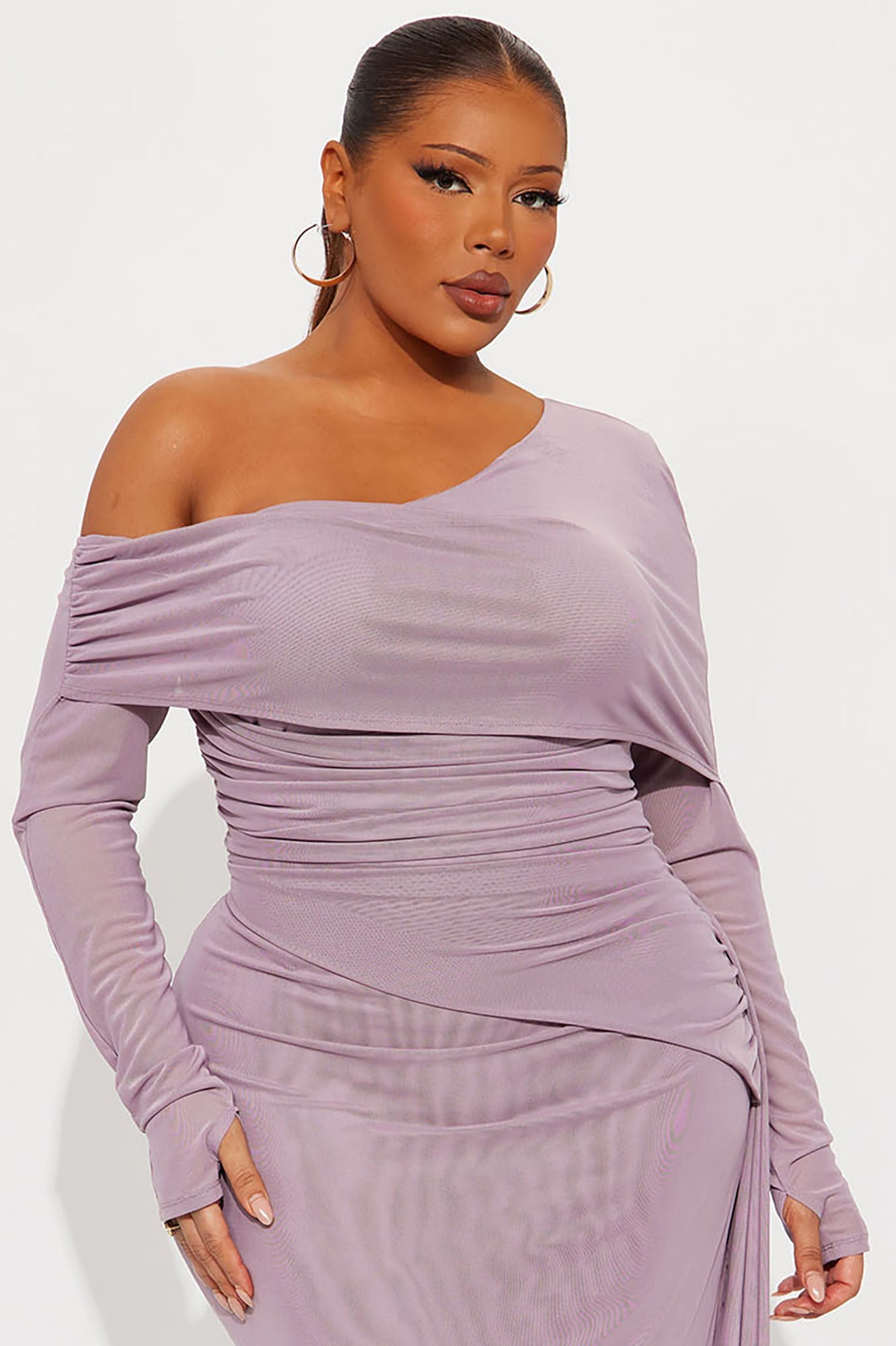 Sugar Rush Mesh Draped Maxi Dress - Purple