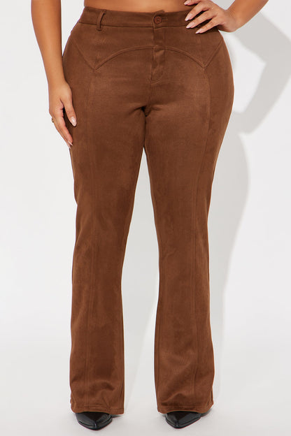 Headed For The Country Faux Suede Flare Pant - Brown