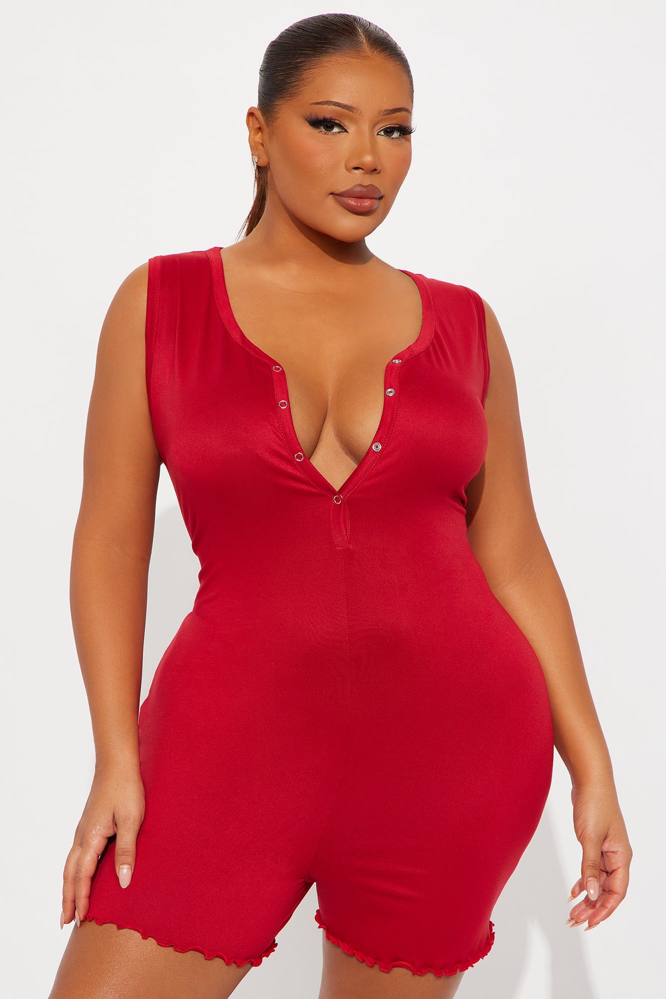Dreaming Of You Henley PJ Romper Onesie - DarkRed