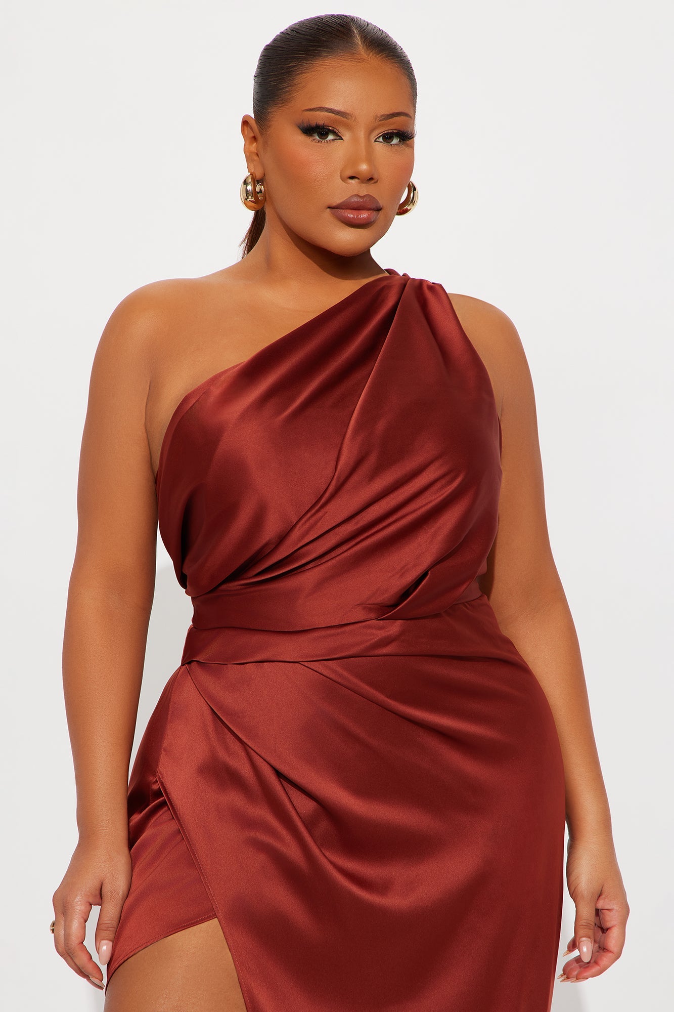 Gracie Satin Maxi Dress - Rust
