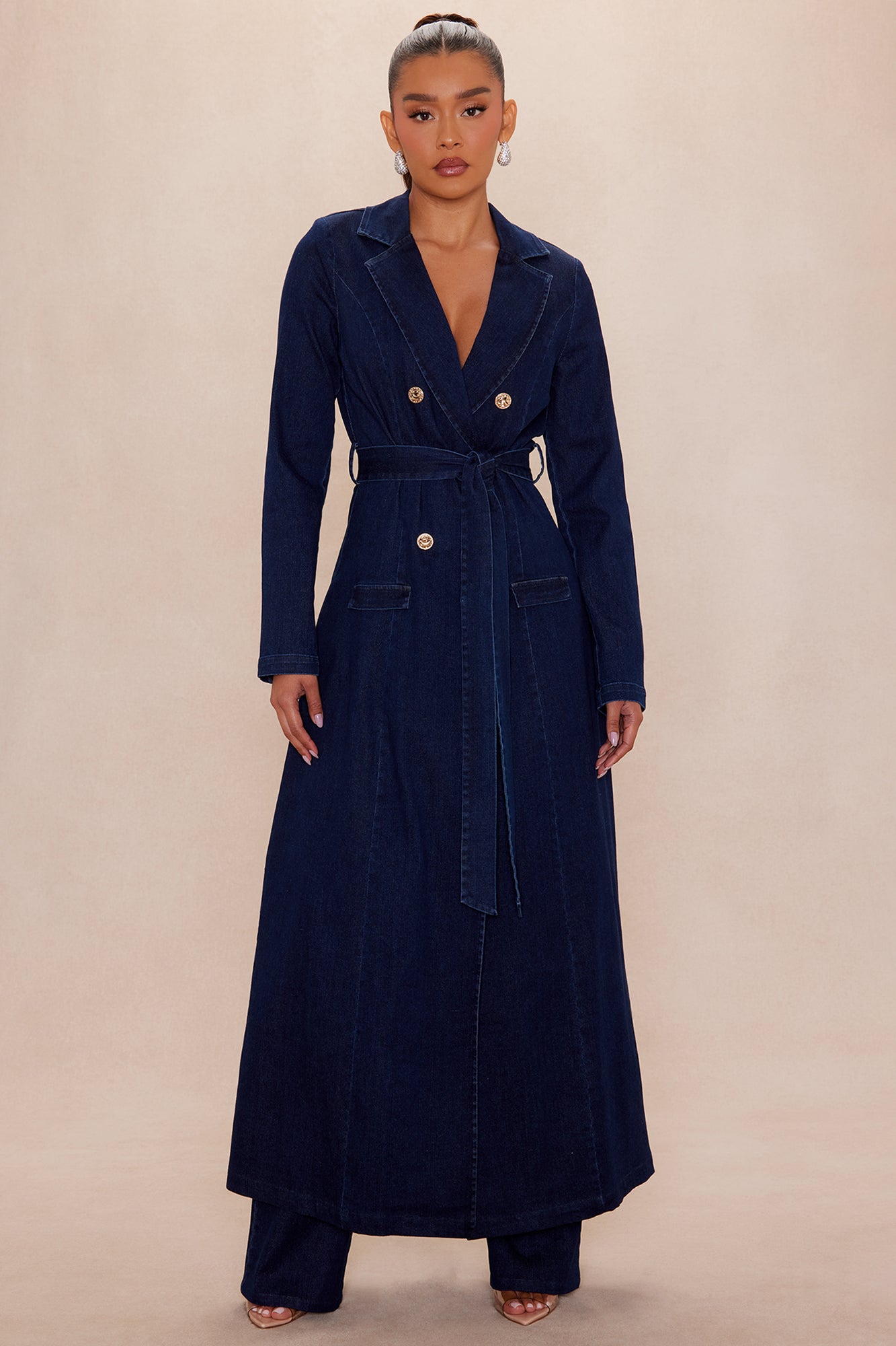 Daniella Denim Coat Pant Set - Dark Wash