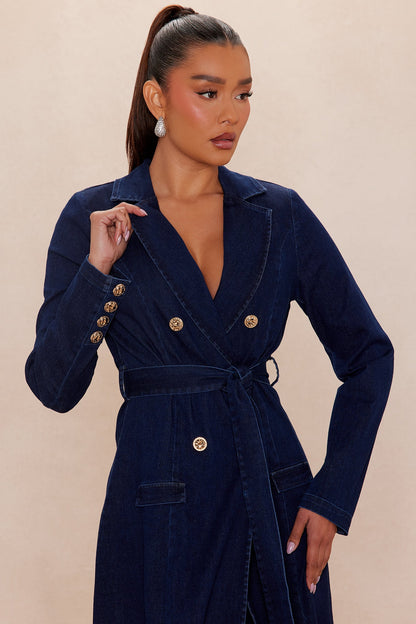 Daniella Denim Coat Pant Set - Dark Wash