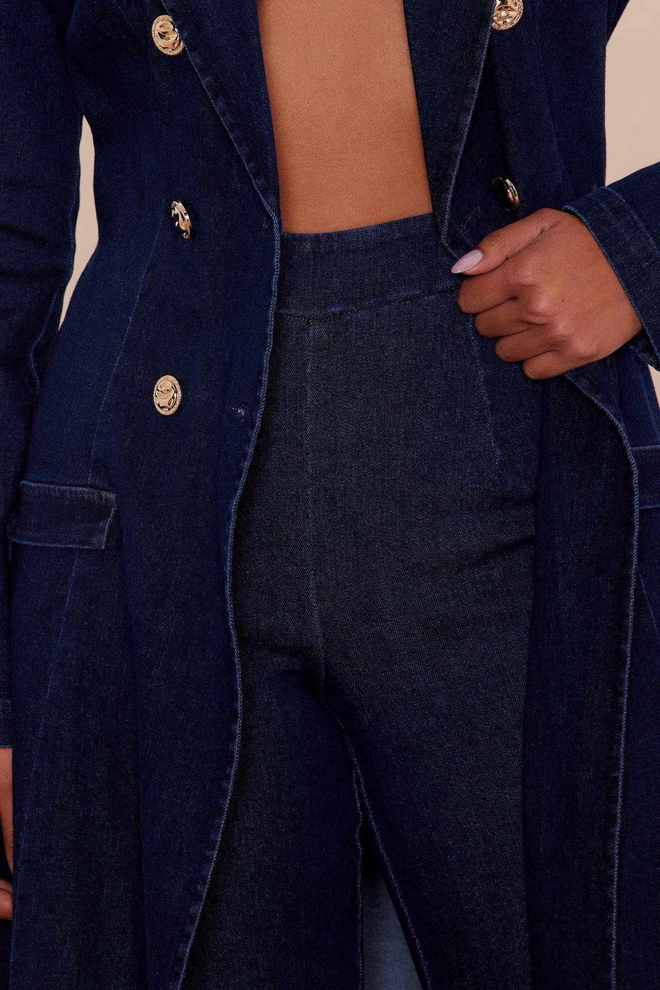 Daniella Denim Coat Pant Set - Dark Wash