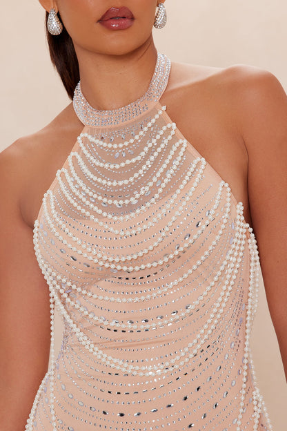 Chloe Embellished Pearl Maxi Dress - Nude