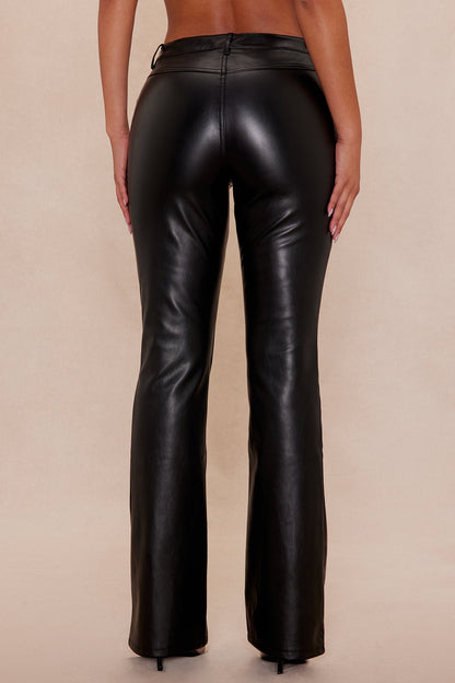 Kendra Faux Leather Wide Leg Pant - Black