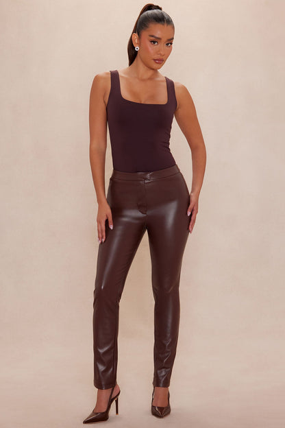 Kendra Faux Leather Skinny Pant - Chocolate