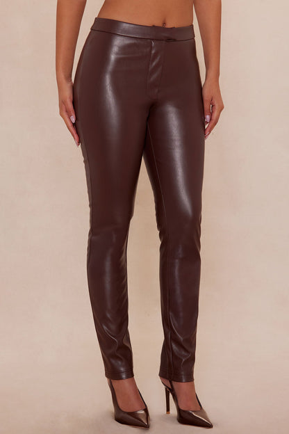Kendra Faux Leather Skinny Pant - Chocolate