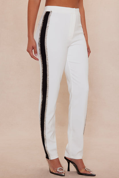 Riannon Rhinestone Embellished Pant - White/Black