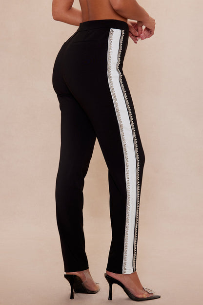 Riannon Rhinestone Embellished Pant - Black/White