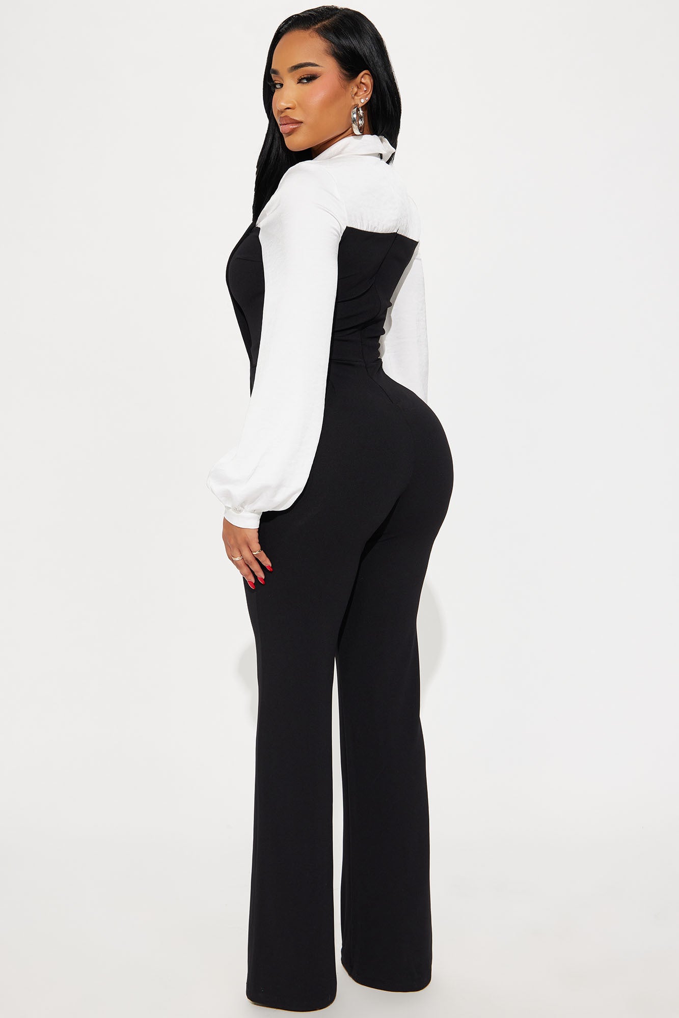 Alba Long Sleeve Jumpsuit - Black/White