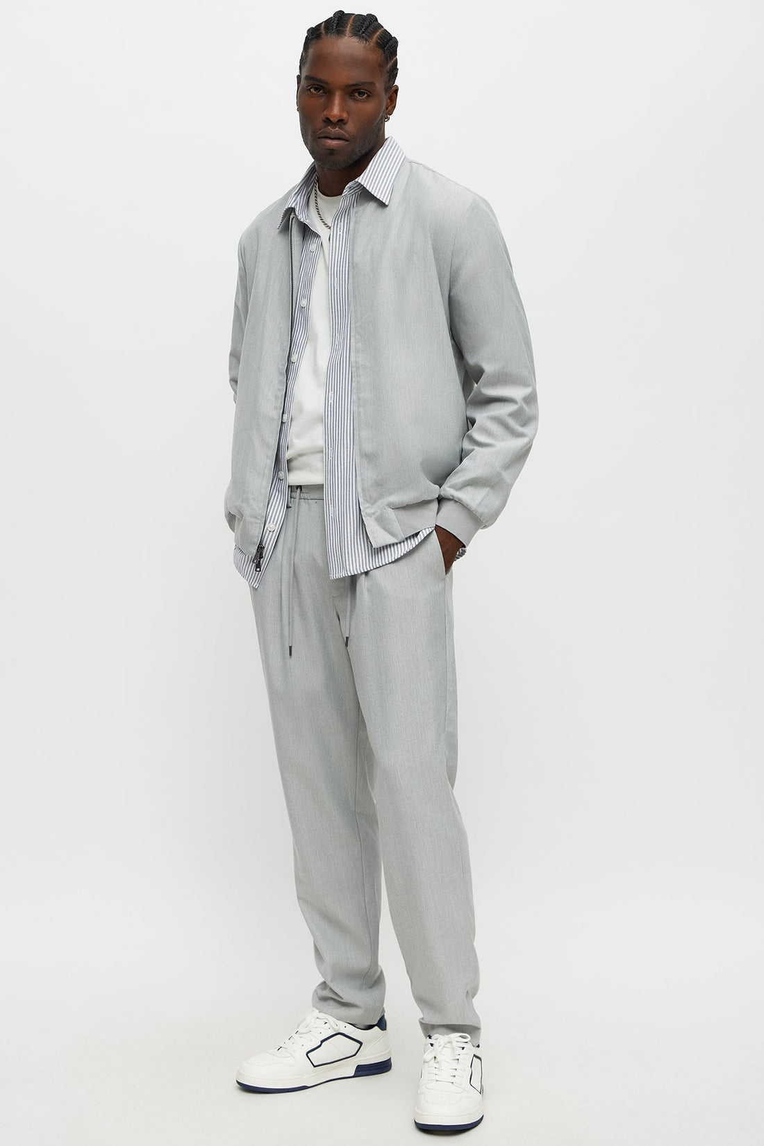 Slim Modern Stretch-Waist Everyday Trouser - Light Grey