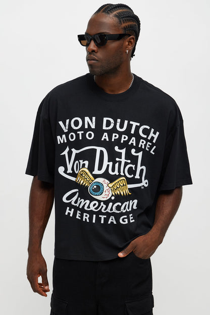 Oversized Cropped Von Dutch Moto Tee - Black