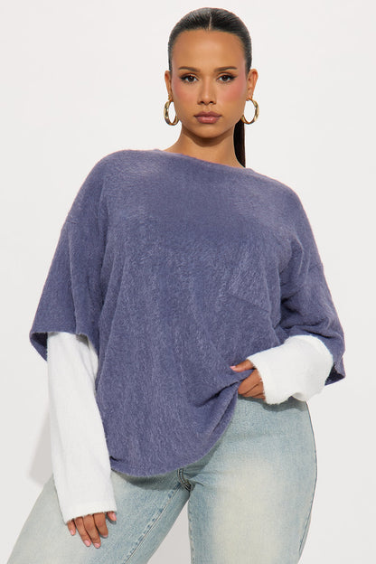 For The Thrill Layered Fuzzy Sweater - Navy/combo