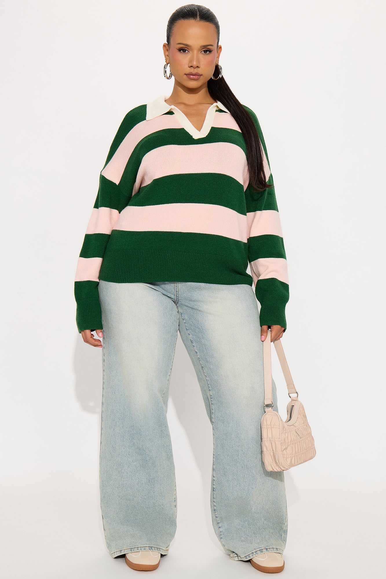 Amara Rugby Stripe Polo Sweater - Green/combo