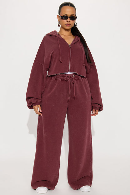 On The Go Fleece Pant Set - Burgundy