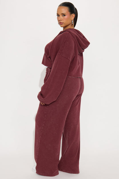 On The Go Fleece Pant Set - Burgundy