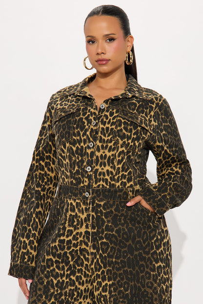 Thrill Seeker Barrel Leg Jumpsuit - Leopard